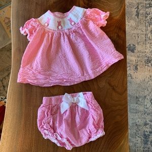 Smocked pink gingham two piece set